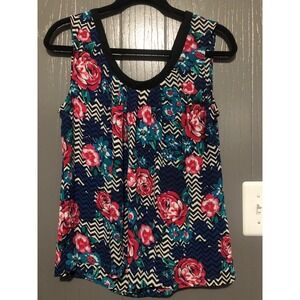 Candies Women's Tank Top Floral pink Flowy Black back tie Sleeveless y2k Large